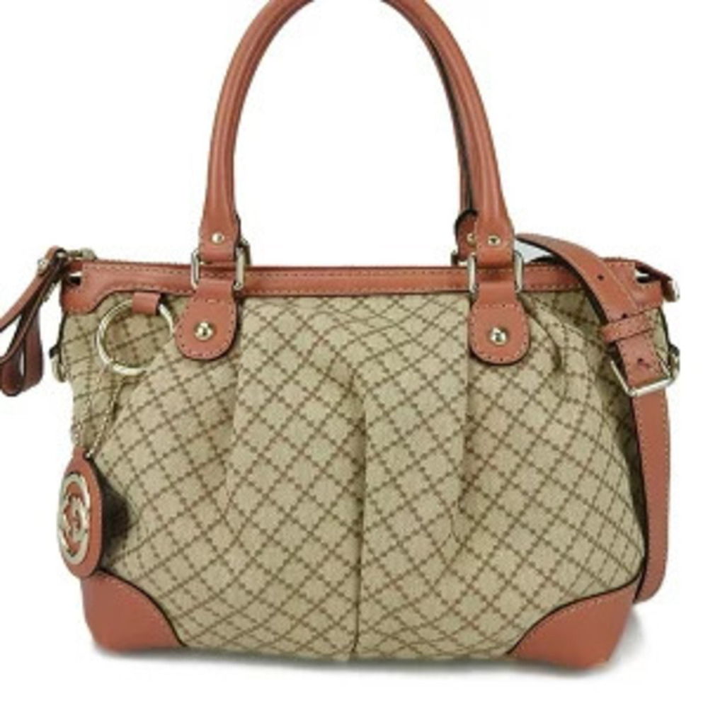 Gucci Tote Bag Shoulder Diamante Sukey Leather Beige Pink Canvas - Picture 10 of 10